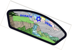 Écusson du Groupe Local Ramath Orah : montagne, cascade et étoile de David